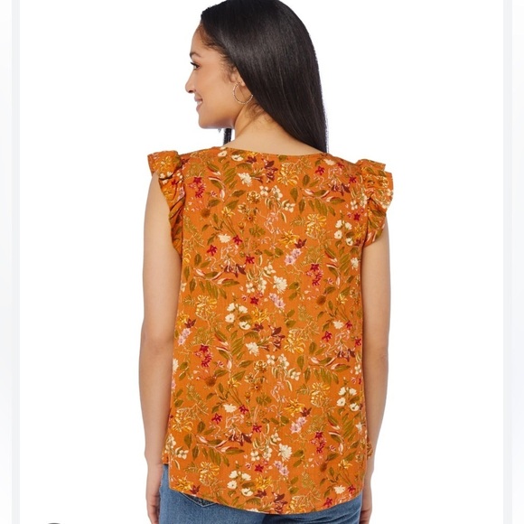 Les Ami Floral Short Ruffle Sleeve size large - Picture 2 of 2